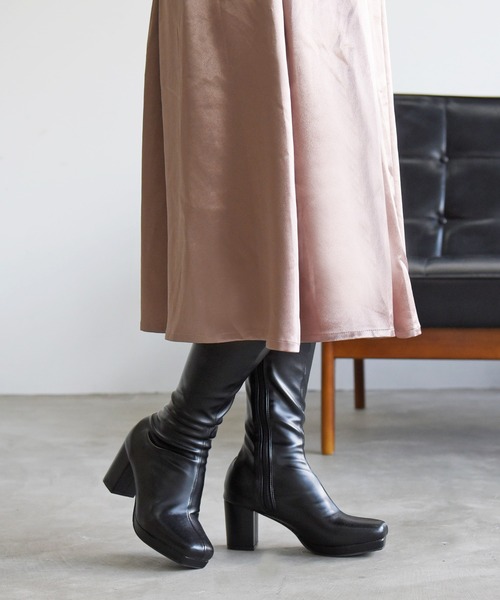 NOFALL（ノーフォール）の「ストームチャンキーヒールストレッチロングブーツ（ブーツ・レディース・グレイッシュベージュ/ダークブラウン/アイボリー/ブラック・SS/L/S/3L/LL/M）」の7枚目の写真