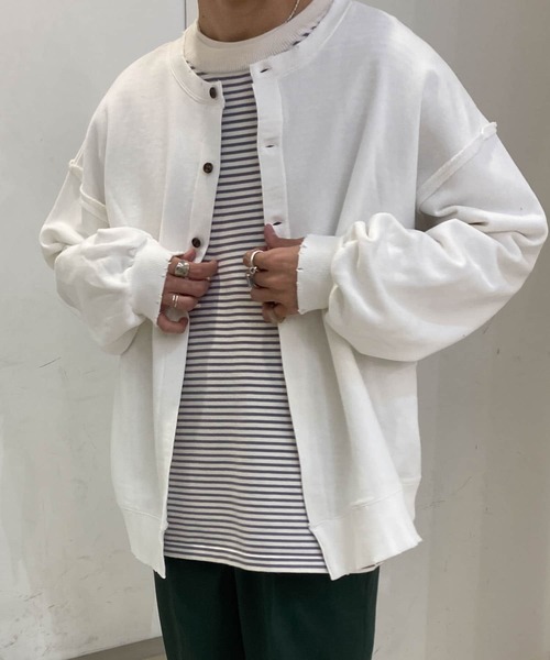 HEYUMM（ヘユム）の「HEYUMM　2WAYルーズスウエットカーディガン（カーディガン/ボレロ・レディース・アイボリー/ピンク系その他/チャコールグレー・ONE）」の9枚目の写真