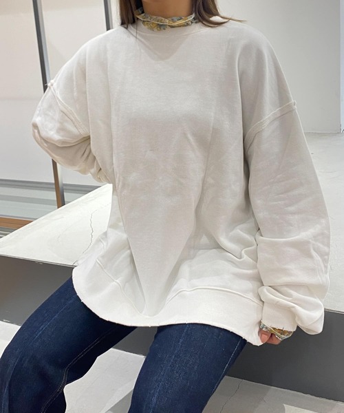 HEYUMM（ヘユム）の「HEYUMM　2WAYルーズスウエットカーディガン（カーディガン/ボレロ・レディース・アイボリー/ピンク系その他/チャコールグレー・ONE）」の5枚目の写真