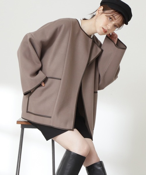 N.（N. Natural Beauty Basic）（エヌエヌナチュラルビューティーベーシック）の「◆ジャージーメルトンポンチョコート（ポンチョ・レディース・ベージュ/カーキ・MEDIUM）」の2枚目の写真