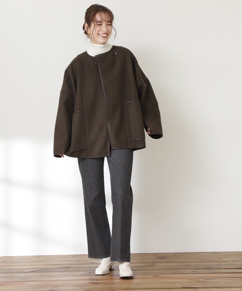 N.（N. Natural Beauty Basic）（エヌエヌナチュラルビューティーベーシック）の「◆ジャージーメルトンポンチョコート（ポンチョ・レディース・ベージュ/カーキ・MEDIUM）」の6枚目の写真