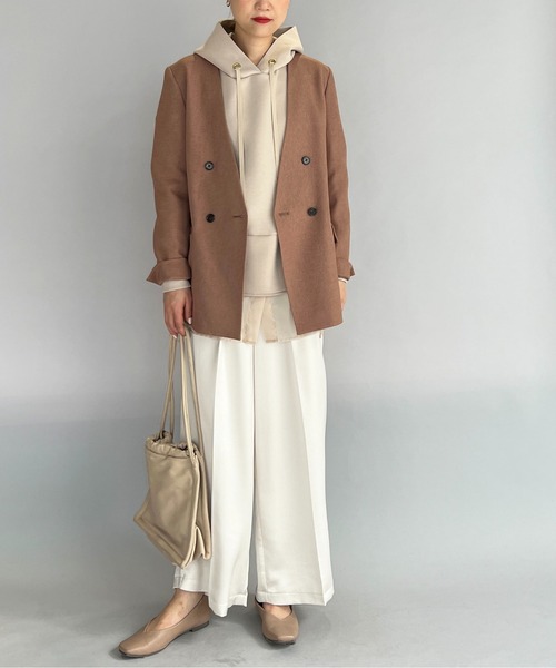 PICCIN（ピッチン）の「ノーカラーダブルジャケット（ノーカラージャケット・レディース・ブラウン/ベージュ/ネイビー・M/L）」の18枚目の写真