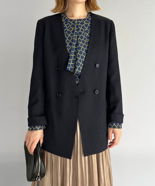 PICCIN（ピッチン）の「ノーカラーダブルジャケット（ノーカラージャケット・レディース・ブラウン/ベージュ/ネイビー・M/L）」の22枚目の写真