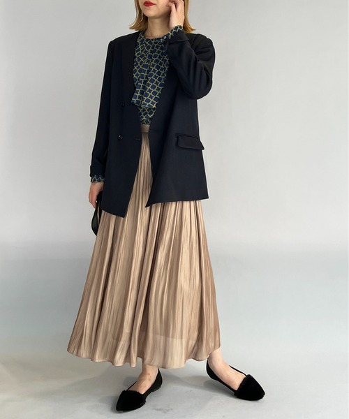 PICCIN（ピッチン）の「ノーカラーダブルジャケット（ノーカラージャケット・レディース・ブラウン/ベージュ/ネイビー・M/L）」の13枚目の写真