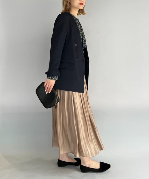 PICCIN（ピッチン）の「ノーカラーダブルジャケット（ノーカラージャケット・レディース・ブラウン/ベージュ/ネイビー・M/L）」の16枚目の写真