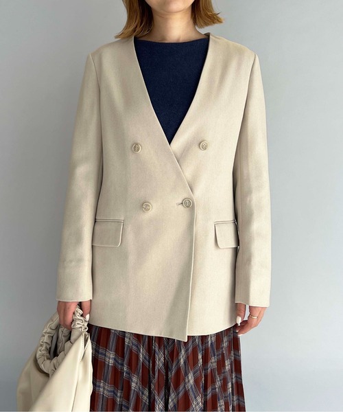 PICCIN（ピッチン）の「ノーカラーダブルジャケット（ノーカラージャケット・レディース・ブラウン/ベージュ/ネイビー・M/L）」の10枚目の写真