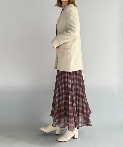 PICCIN（ピッチン）の「ノーカラーダブルジャケット（ノーカラージャケット・レディース・ブラウン/ベージュ/ネイビー・M/L）」の17枚目の写真