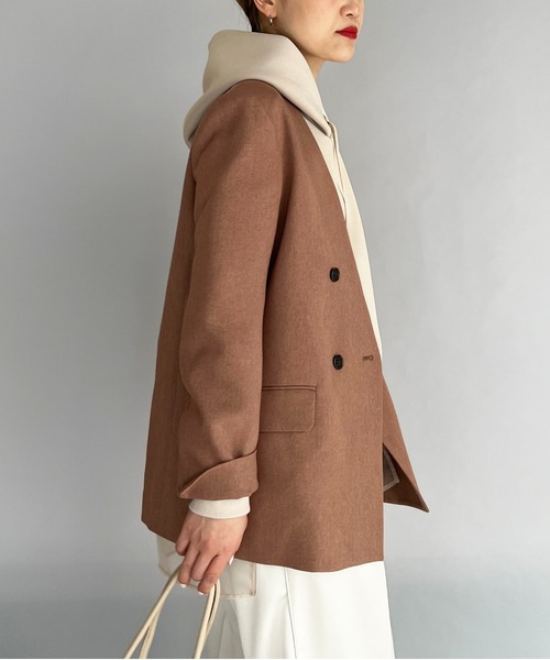 PICCIN（ピッチン）の「ノーカラーダブルジャケット（ノーカラージャケット・レディース・ブラウン/ベージュ/ネイビー・M/L）」の21枚目の写真
