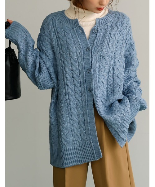 Re:EDIT（リエディ）の「ロービング３WAYランダムケーブルミドル丈カーディガン（カーディガン/ボレロ・レディース・モカ/ブルー/アイボリー/パープル系その他・MEDIUM/LARGE）」の3枚目の写真