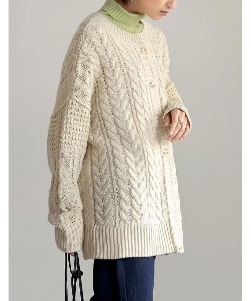 Re:EDIT（リエディ）の「ロービング３WAYランダムケーブルミドル丈カーディガン（カーディガン/ボレロ・レディース・モカ/ブルー/アイボリー/パープル系その他・MEDIUM/LARGE）」の11枚目の写真