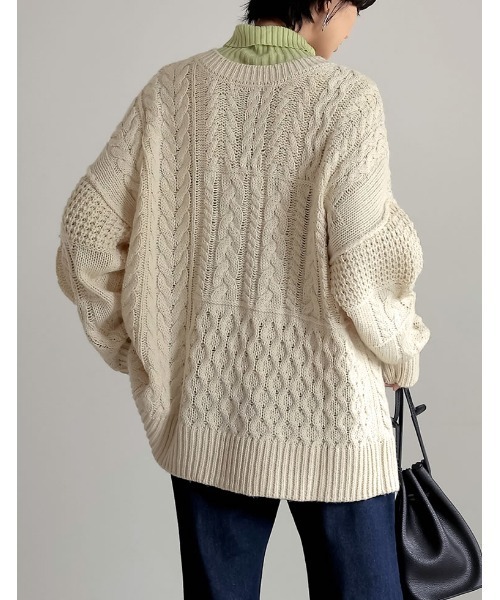 Re:EDIT（リエディ）の「ロービング３WAYランダムケーブルミドル丈カーディガン（カーディガン/ボレロ・レディース・モカ/ブルー/アイボリー/パープル系その他・MEDIUM/LARGE）」の12枚目の写真