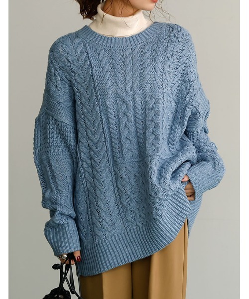 Re:EDIT（リエディ）の「ロービング３WAYランダムケーブルミドル丈カーディガン（カーディガン/ボレロ・レディース・モカ/ブルー/アイボリー/パープル系その他・MEDIUM/LARGE）」の19枚目の写真