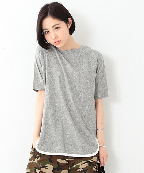 BEAMS BOY（ビームスボーイ）の「BEAMS BOY / 天竺 ラグラン ロングテール 5分袖（Tシャツ/カットソー・レディース・ホワイト/グレー/ネイビー・ONE SIZE）」の2枚目の写真