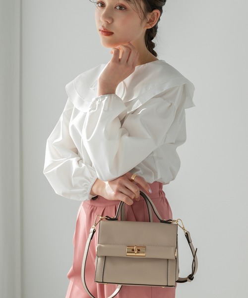 Edit Sheen（エディットシーン）の「【High-Line】ワンハンドルフロントゴールドショルダーバッグ（ショルダーバッグ・レディース・ホワイト/ベージュ/ブラック・FREE）」の14枚目の写真