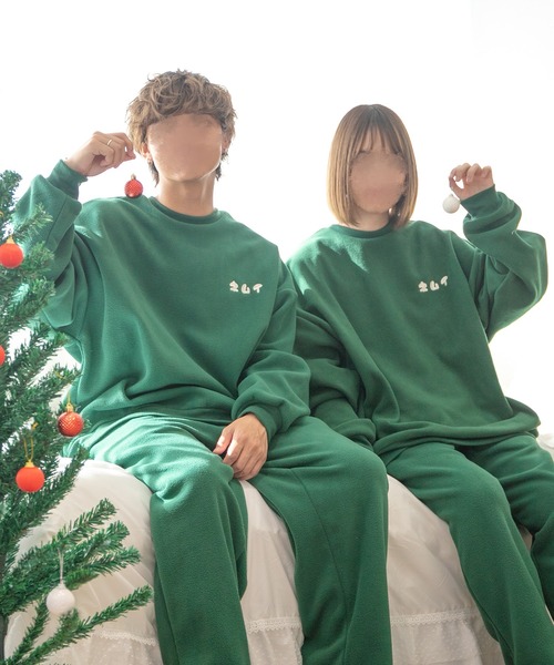 PairPair（ペアペア）の「フリースパジャマSET(ユニセックス)（ルームウェア/パジャマ・レディース・レッド/グリーン・MEDIUM/LARGE）」の2枚目の写真