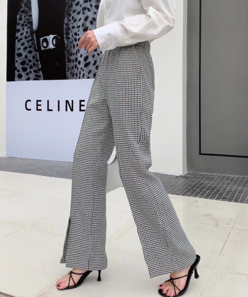Diosfront（ディオスフロント）の「千鳥柄スリットセミワイドパンツ（その他パンツ・レディース・ブラック/ブラウン・S/M/L）」の6枚目の写真