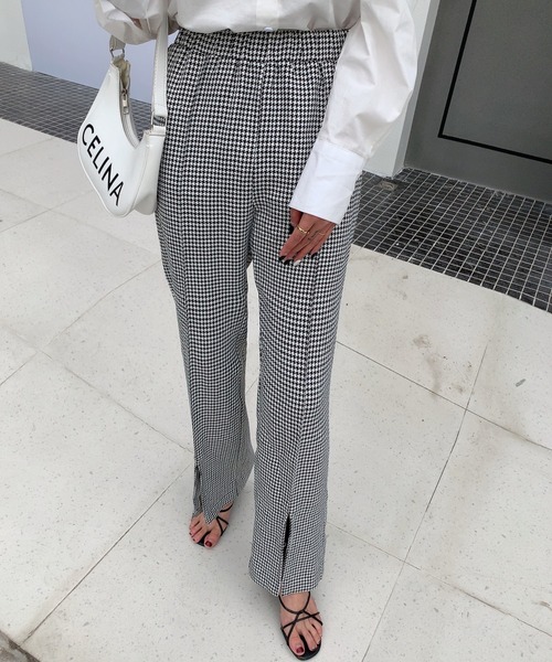 Diosfront（ディオスフロント）の「千鳥柄スリットセミワイドパンツ（その他パンツ・レディース・ブラック/ブラウン・S/M/L）」の8枚目の写真