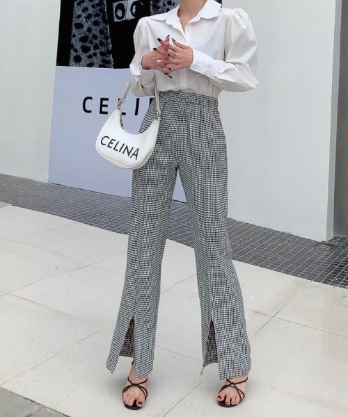 Diosfront（ディオスフロント）の「千鳥柄スリットセミワイドパンツ（その他パンツ・レディース・ブラック/ブラウン・S/M/L）」の9枚目の写真