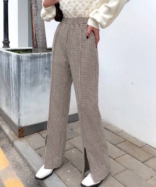 Diosfront（ディオスフロント）の「千鳥柄スリットセミワイドパンツ（その他パンツ・レディース・ブラック/ブラウン・S/M/L）」の14枚目の写真