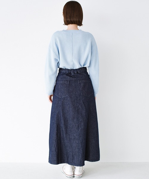 haco!（ハコ）の「いつものカジュアルコーデに大人っぽさと女っぽさをプラス！気になるところもそっと隠してくれる　こだわりシルエットのデニムフレアースカート by who made me（デニムスカート・レディース・インディゴブルー・SMALL/MEDIUM/LARGE/X-LARGE）」の18枚目の写真