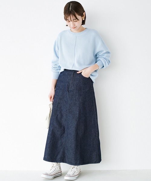 haco!（ハコ）の「いつものカジュアルコーデに大人っぽさと女っぽさをプラス！気になるところもそっと隠してくれる　こだわりシルエットのデニムフレアースカート by who made me（デニムスカート・レディース・インディゴブルー・SMALL/MEDIUM/LARGE/X-LARGE）」の21枚目の写真