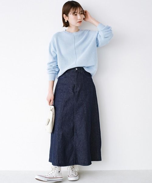 haco!（ハコ）の「いつものカジュアルコーデに大人っぽさと女っぽさをプラス！気になるところもそっと隠してくれる　こだわりシルエットのデニムフレアースカート by who made me（デニムスカート・レディース・インディゴブルー・SMALL/MEDIUM/LARGE/X-LARGE）」の6枚目の写真