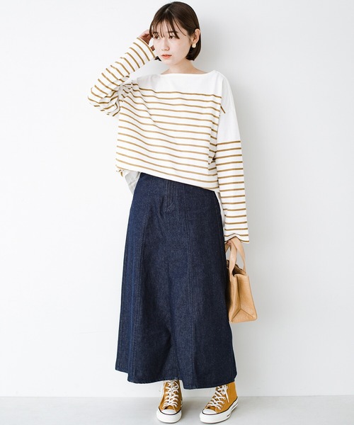 haco!（ハコ）の「いつものカジュアルコーデに大人っぽさと女っぽさをプラス！気になるところもそっと隠してくれる　こだわりシルエットのデニムフレアースカート by who made me（デニムスカート・レディース・インディゴブルー・SMALL/MEDIUM/LARGE/X-LARGE）」の12枚目の写真