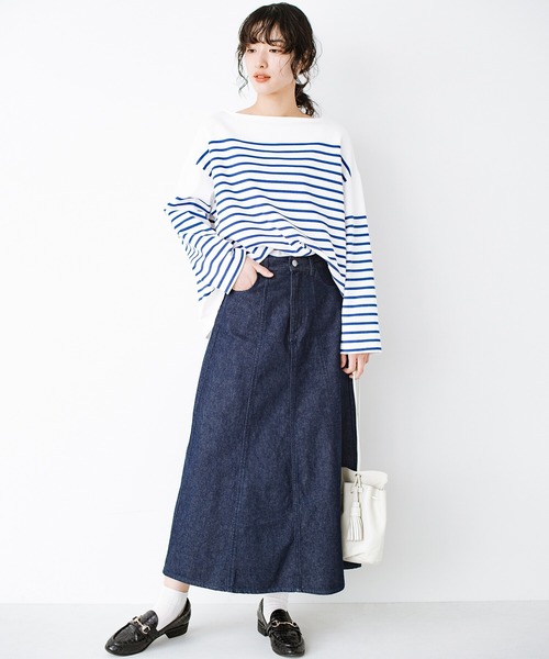 haco!（ハコ）の「いつものカジュアルコーデに大人っぽさと女っぽさをプラス！気になるところもそっと隠してくれる　こだわりシルエットのデニムフレアースカート by who made me（デニムスカート・レディース・インディゴブルー・SMALL/MEDIUM/LARGE/X-LARGE）」の7枚目の写真