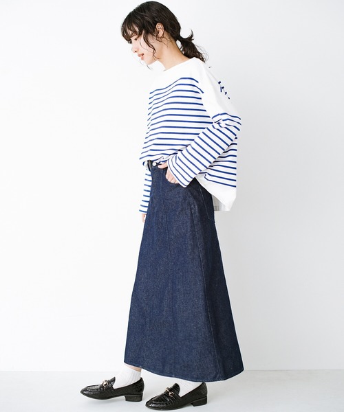 haco!（ハコ）の「いつものカジュアルコーデに大人っぽさと女っぽさをプラス！気になるところもそっと隠してくれる　こだわりシルエットのデニムフレアースカート by who made me（デニムスカート・レディース・インディゴブルー・SMALL/MEDIUM/LARGE/X-LARGE）」の16枚目の写真