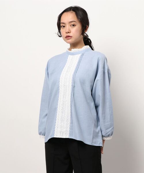 Samansa Mos2(サマンサ モスモス)の「フロントレースブラウス(シャツ/ブラウス・レディース・オフホワイト/サックスブルー/チャコール/キナリ・フリ-)」の4枚目の写真