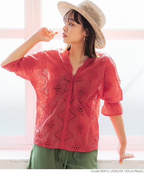 coca(coca)(コカ)の「カットワークブラウス(シャツ/ブラウス・レディース・ホワイト/ブラック/レッド・M/L)」の13枚目の写真