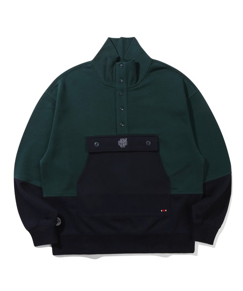 ROMANTIC CROWN(ロマンティッククラウン)の「【ROMANTIC CROWN】BUTTON UP POCKET ANORAK / ロマンティッククラウン ボタンアップ ポケット ハイネック スウェットシャツ(その他トップス・メンズ・ネイビー/グリーン・SMALL/MEDIUM/LARGE)」の5枚目の写真