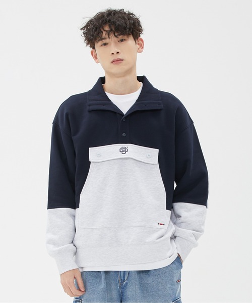 ROMANTIC CROWN(ロマンティッククラウン)の「【ROMANTIC CROWN】BUTTON UP POCKET ANORAK / ロマンティッククラウン ボタンアップ ポケット ハイネック スウェットシャツ(その他トップス・メンズ・ネイビー/グリーン・SMALL/MEDIUM/LARGE)」の12枚目の写真