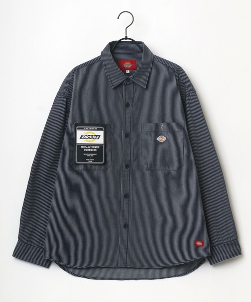 Dickies(ディッキーズ)の「Dickies/ディッキーズ オーバーサイズ T/Cツイル ミニロゴワッペン ワンポイント刺繍 ワークシャツ(シャツ/ブラウス・メンズ・ブラック/ベージュ/ホワイト系その他/ブルー系その他・M/L/XL)」の12枚目の写真