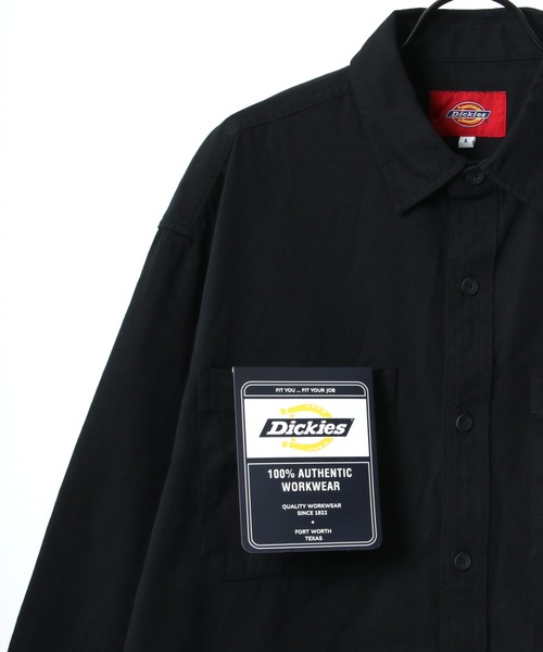 Dickies(ディッキーズ)の「Dickies/ディッキーズ オーバーサイズ T/Cツイル ミニロゴワッペン ワンポイント刺繍 ワークシャツ(シャツ/ブラウス・メンズ・ブラック/ベージュ/ホワイト系その他/ブルー系その他・M/L/XL)」の6枚目の写真