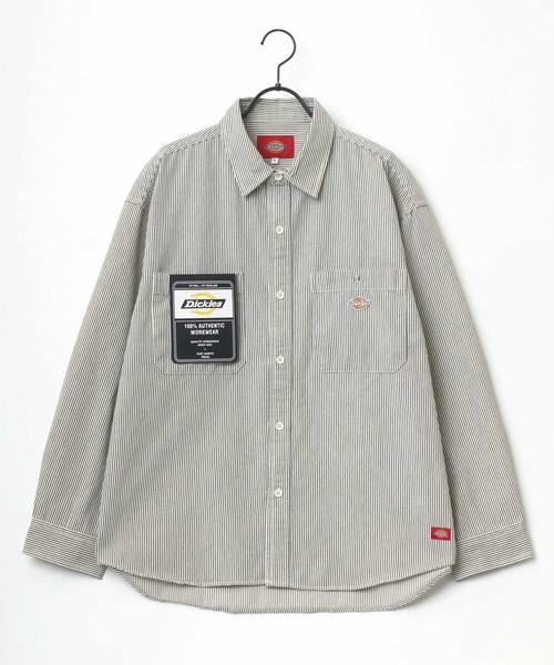Dickies(ディッキーズ)の「Dickies/ディッキーズ オーバーサイズ T/Cツイル ミニロゴワッペン ワンポイント刺繍 ワークシャツ(シャツ/ブラウス・メンズ・ブラック/ベージュ/ホワイト系その他/ブルー系その他・M/L/XL)」の9枚目の写真