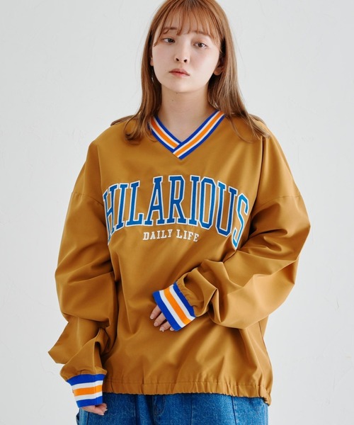 CPCM（シーピーシーエム）の「ラインリブカレッジ布帛プルオーバー（シャツ/ブラウス・メンズ・チャコールグレー/グリーン/マスタード・MEDIUM/LARGE）」の7枚目の写真