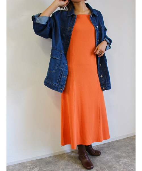 MLI'A(エムリア)の「マーメイドリブキャミワンピース(セットアップ対応)(ワンピース・レディース・アイボリー/ブラック/グリーン/ブルー/オレンジ/ホワイト×ネイビー・M)」の6枚目の写真