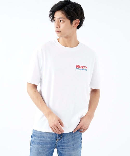 RUSTY(ラスティ)の「【RUSTY:ラスティー】ロゴTシャツ 90S FIT バックプリント(Tシャツ/カットソー・メンズ・ホワイト/ブラック/ネイビー/ライトブルー・MEDIUM/LARGE/X-LARGE)」の2枚目の写真