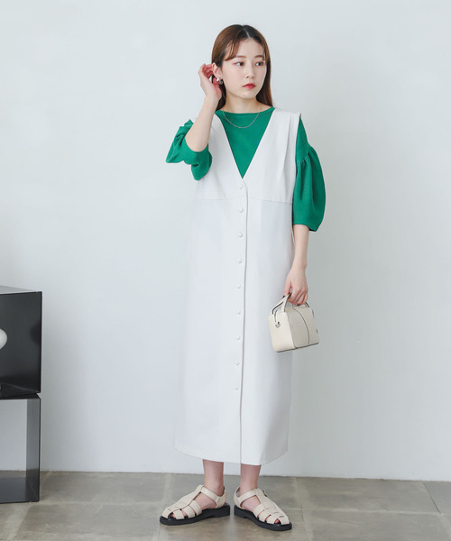 SENSE OF PLACE by URBAN RESEARCH（センスオブプレイスバイアーバンリサーチ）の「『One-C/低身長向けサイズ展開あり』フロントボタンジャンパースカート（ジャンパースカート・レディース・ブラック/グリーン/アイボリー・SHORT/ONE）」の14枚目の写真