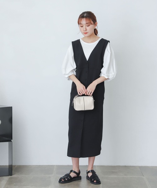 SENSE OF PLACE by URBAN RESEARCH（センスオブプレイスバイアーバンリサーチ）の「『One-C/低身長向けサイズ展開あり』フロントボタンジャンパースカート（ジャンパースカート・レディース・ブラック/グリーン/アイボリー・SHORT/ONE）」の20枚目の写真