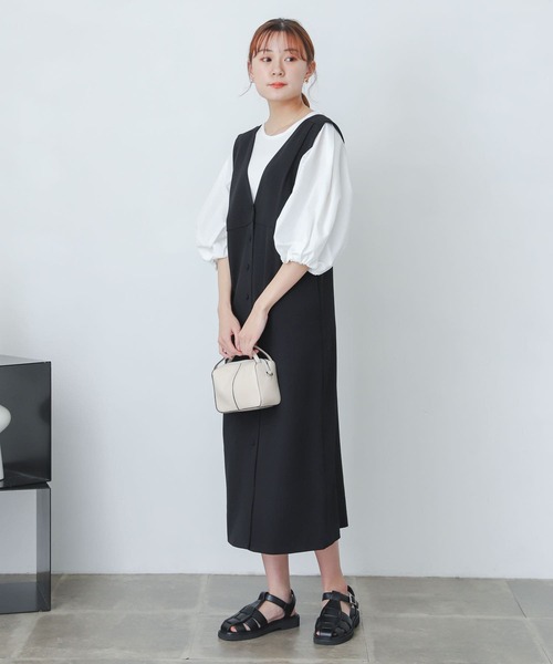 SENSE OF PLACE by URBAN RESEARCH（センスオブプレイスバイアーバンリサーチ）の「『One-C/低身長向けサイズ展開あり』フロントボタンジャンパースカート（ジャンパースカート・レディース・ブラック/グリーン/アイボリー・SHORT/ONE）」の21枚目の写真