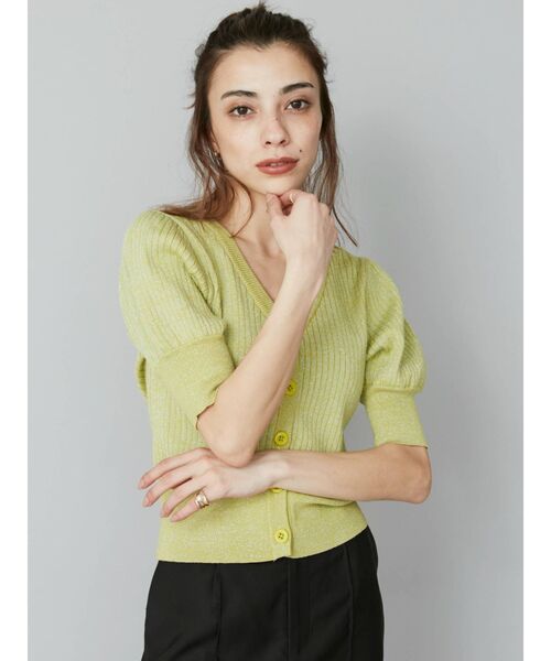 EVRIS（エヴリス）の「ラメショートスリーブカーディガン（カーディガン/ボレロ・レディース・ブラック/グリーン/アイボリー・FREE）」の5枚目の写真