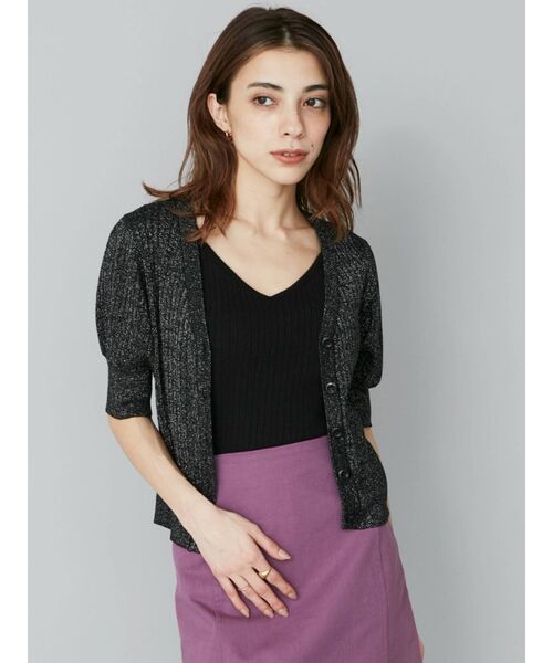 EVRIS（エヴリス）の「ラメショートスリーブカーディガン（カーディガン/ボレロ・レディース・ブラック/グリーン/アイボリー・FREE）」の10枚目の写真