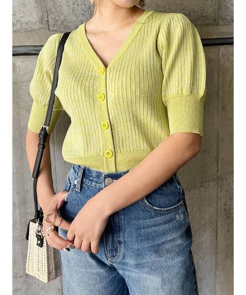 EVRIS（エヴリス）の「ラメショートスリーブカーディガン（カーディガン/ボレロ・レディース・ブラック/グリーン/アイボリー・FREE）」の13枚目の写真