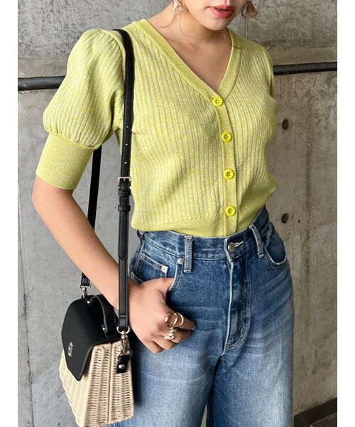 EVRIS（エヴリス）の「ラメショートスリーブカーディガン（カーディガン/ボレロ・レディース・ブラック/グリーン/アイボリー・FREE）」の14枚目の写真