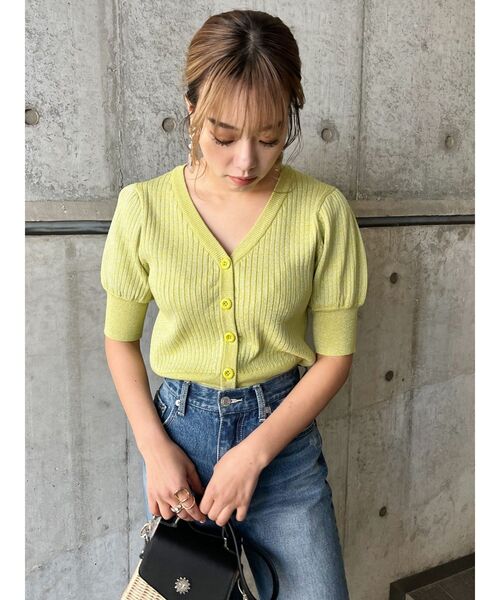 EVRIS（エヴリス）の「ラメショートスリーブカーディガン（カーディガン/ボレロ・レディース・ブラック/グリーン/アイボリー・FREE）」の15枚目の写真