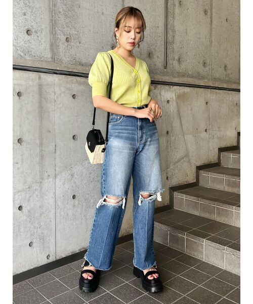 EVRIS（エヴリス）の「ラメショートスリーブカーディガン（カーディガン/ボレロ・レディース・ブラック/グリーン/アイボリー・FREE）」の18枚目の写真