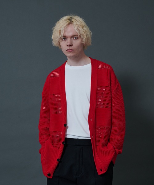 CITY TOKYO（シティトウキョウ）の「メッシュコントラストカーディガン（カーディガン/ボレロ・メンズ・ホワイト/グレー/レッド/ライム/グリーン・1/2）」の5枚目の写真