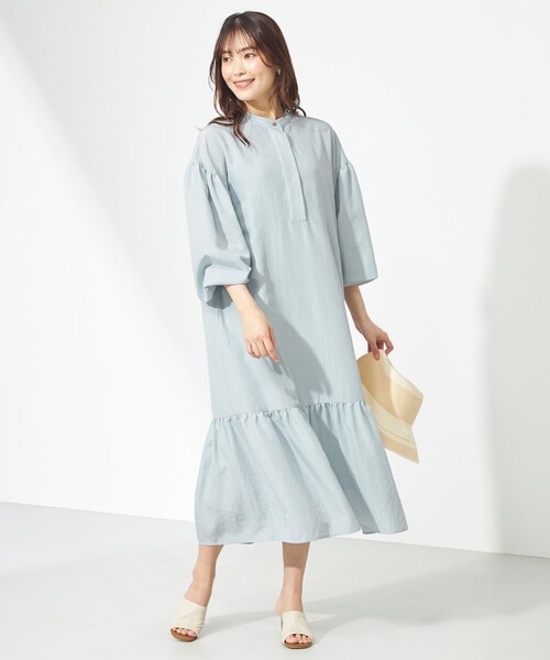 Feroux(フェルゥ)の「【洗える】ワッシャーエステル裾ティアード ワンピース(ドレス・レディース・ホワイト系/スカイブルー系/ブラック系/スモーキーグリーン系1・1/2)」の8枚目の写真